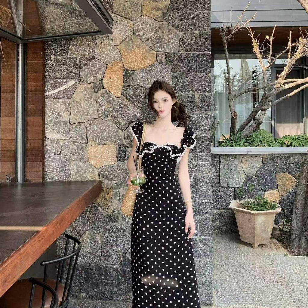 French temperament new waist slim summer polka dot skirt long dress long dress