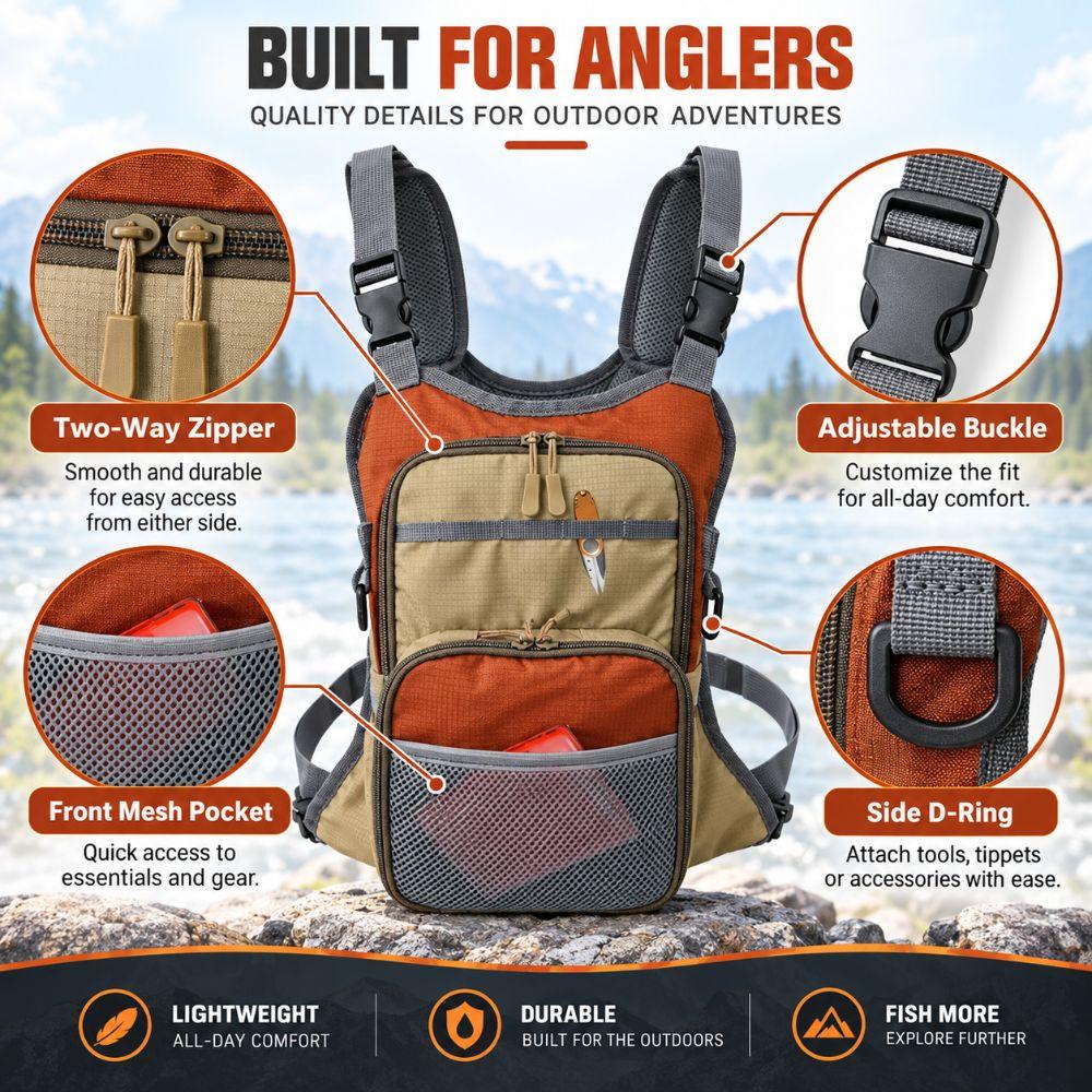 Lightweight Fly Fishing Chest Pack Wear Resistant Fishing Gear Organizer  Outdoor Angling