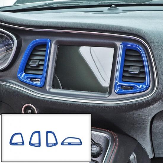 4pcs Center Console Air Condition Outlet Vent Trim for Dodge Challenger 15+ Blue
