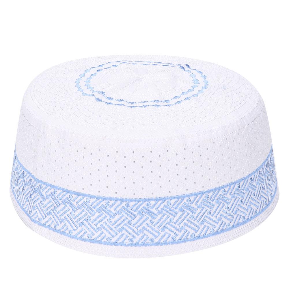 Polyester Mixed Cotton Cloth Muslim Prayer Hat Islam Man Embroidery Hat Male Head Cap