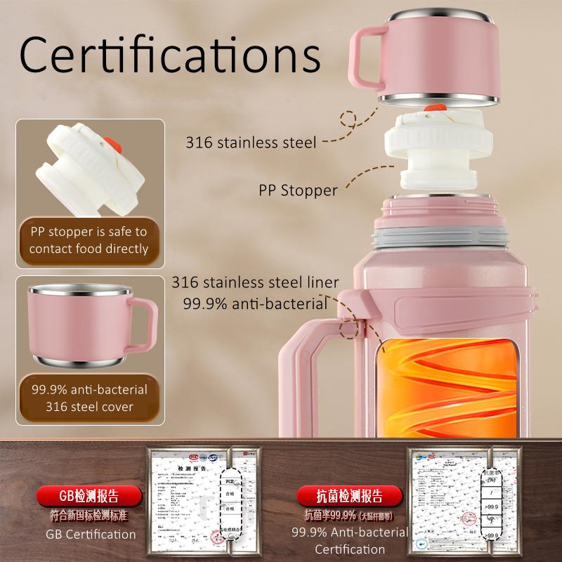 99.9% Anti-bacterial 316 Stainless Steel Outdoor Thermos 48 Hours Insulating Vacuum Flask 1.8L Water Kettle for Ladies and Girls