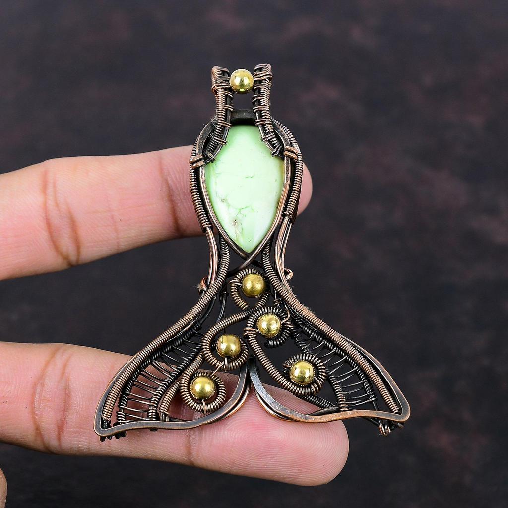 Lemon Chrysoprase Pendant Copper Wire Wrapped Jewelry Gemstone Pendant Women Jewelry Handmade Copper Wire Wrap Pendant Fish Pendant For Gift