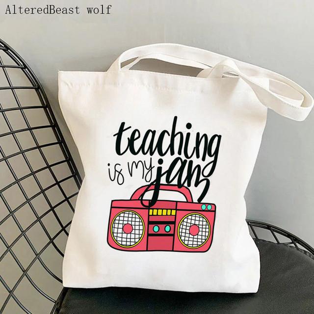 Women Shopper Bag Teacher Apple Tree Printed Kawaii Bag Harajuku Shopping Canvas Shopper Bag Girl Handbag Tote Shoulder Lady Bag