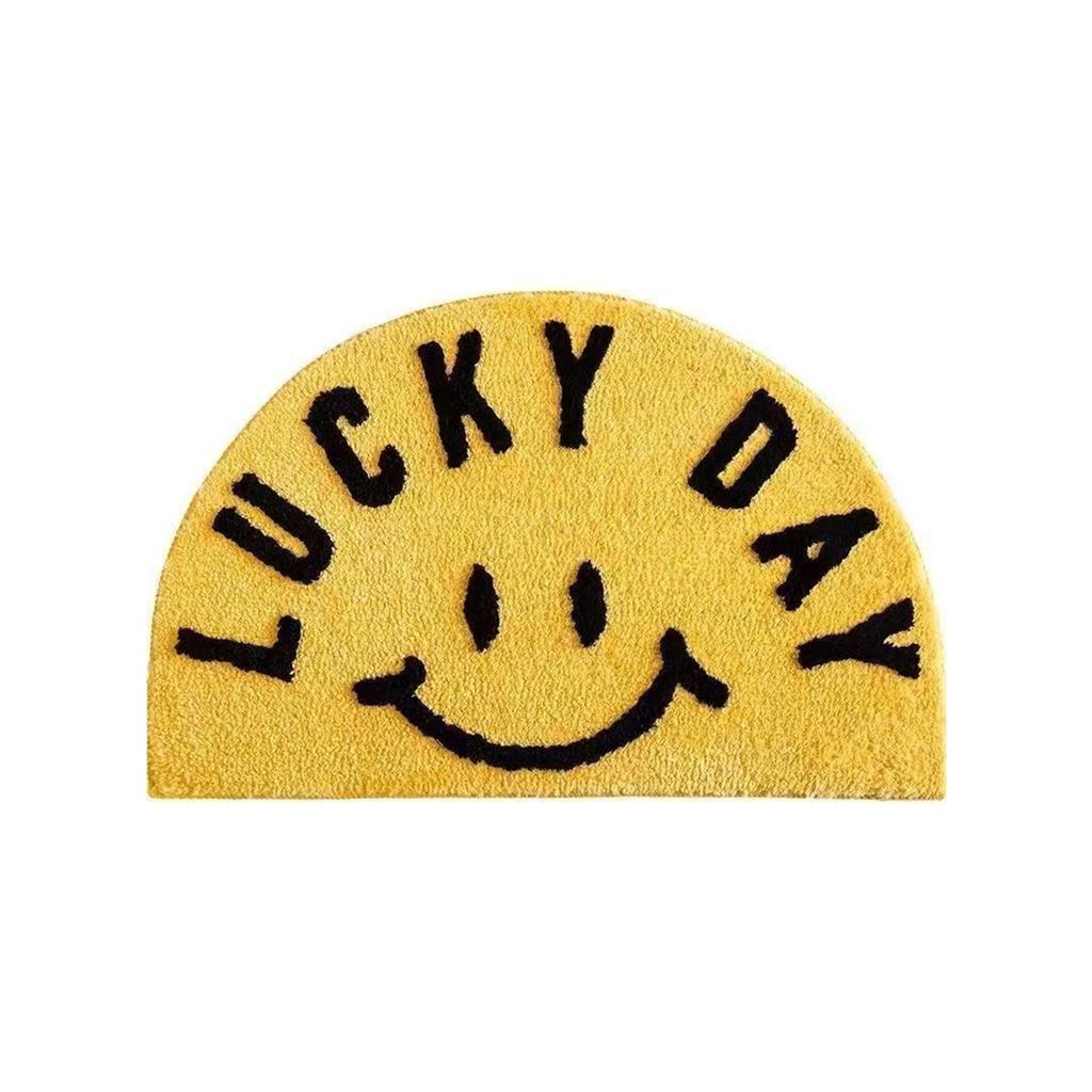 Half Round Smiling Face Entrance Door Mat Imitation Cashmere Area Carpet Family Blanket Soft Bathroom Foot Rugs Welcome Mat