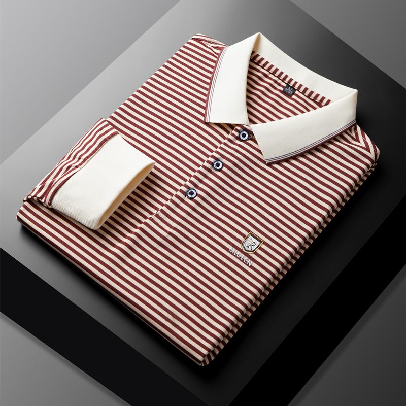 

Роскошная футболка с длинным рукавом класса люкс для мужчин, осенняя новинка, модная полосатая брендовая вышитая рубашка-поло, повседневная деловая мужская одежда L оранжевый