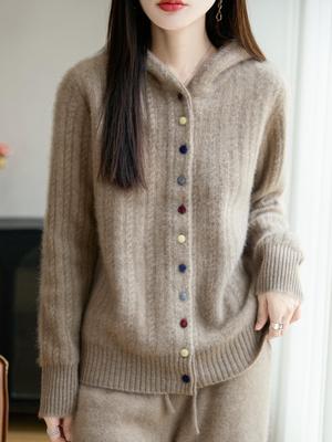Women's Thick Wool Hooded Cardigan - Autumn/Winter Loose Knit Sweater Coat