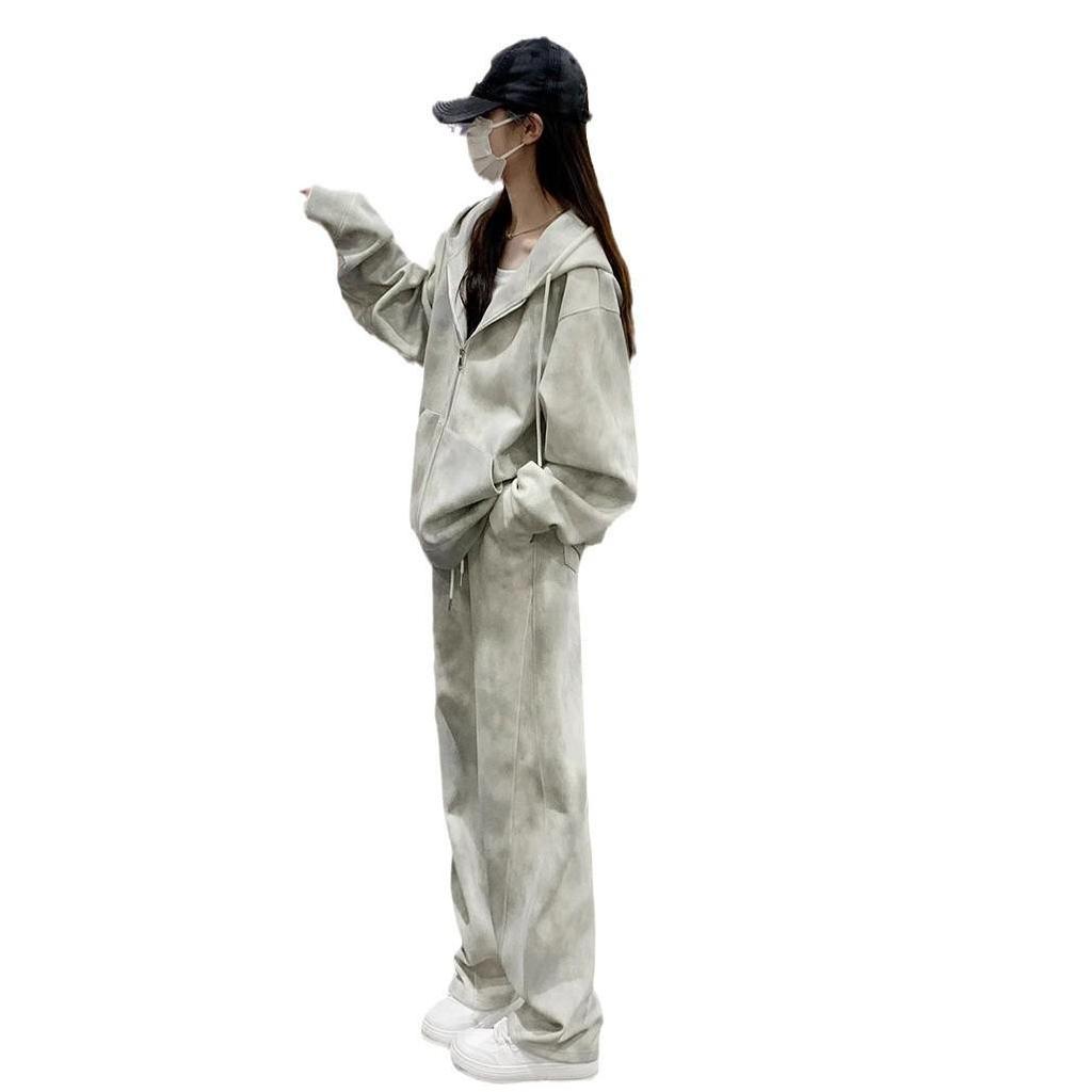 Women's Tie-Dye Athletic Suit: Spring/Autumn Korean Style, Loose Slim Fit, Hooded Sweatshirt & Sweatpants, Casual Two-Piece Set.