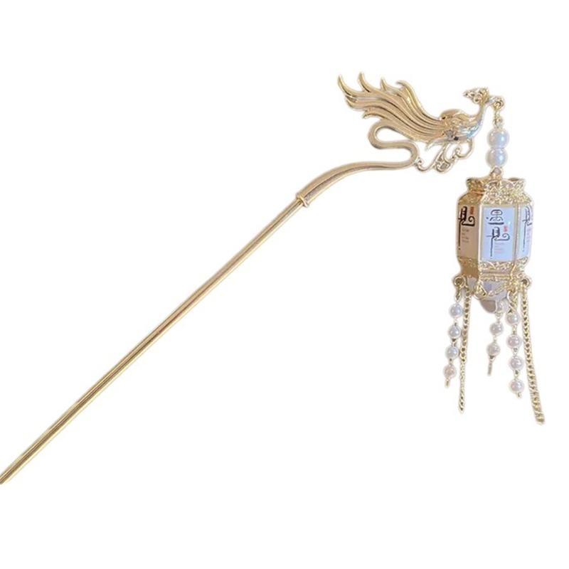 LED Lantern Dangling Hairpin Tassels Buyao Hair Stick Antique Acrylic Hair Pin for Female Chinese Costume Accessories