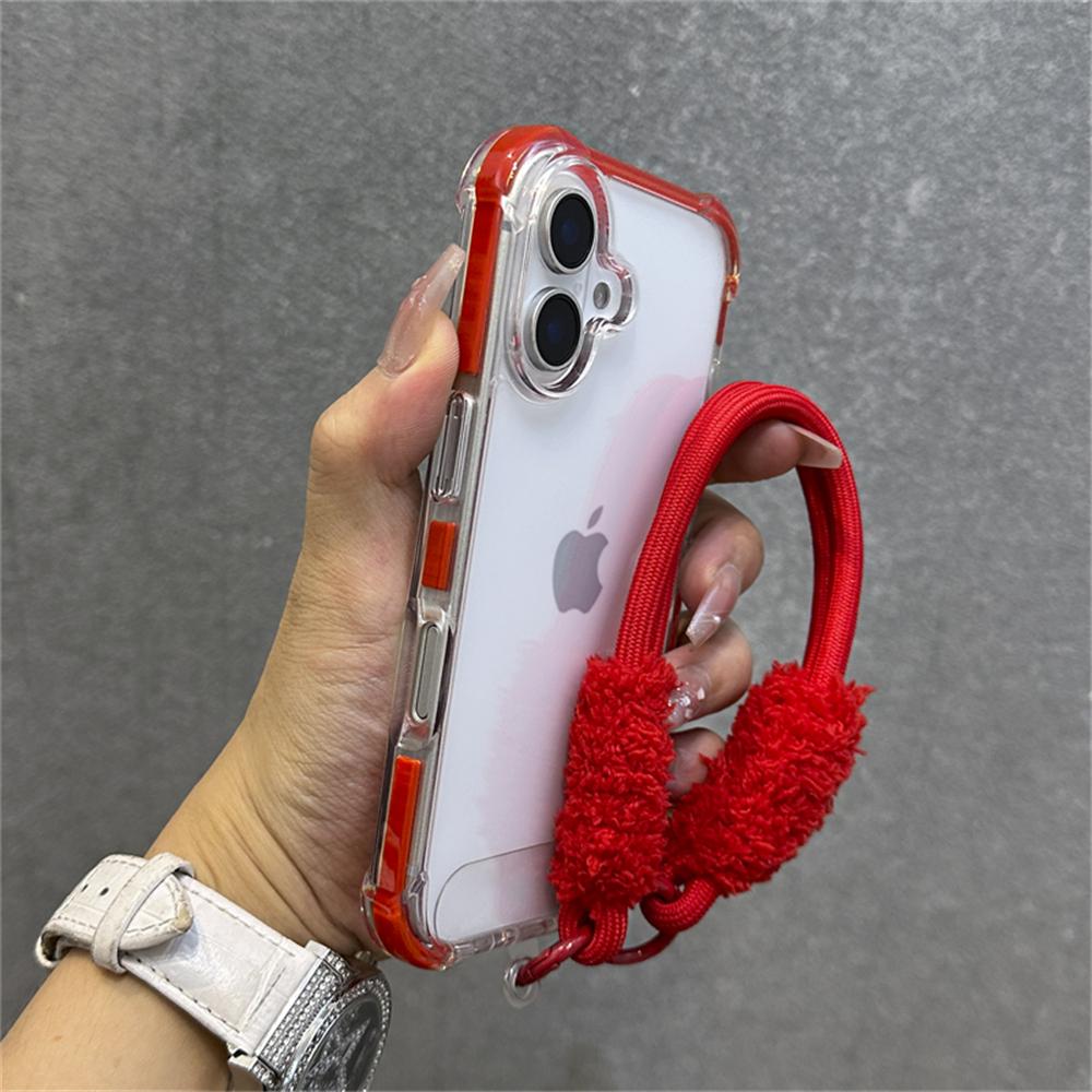 Hybrid Bumper Armor Transparent With Wrist Strap Case For 15 17 11 12 13 14 16 Pro Max Plus XR Shockproof Air Bag Cover