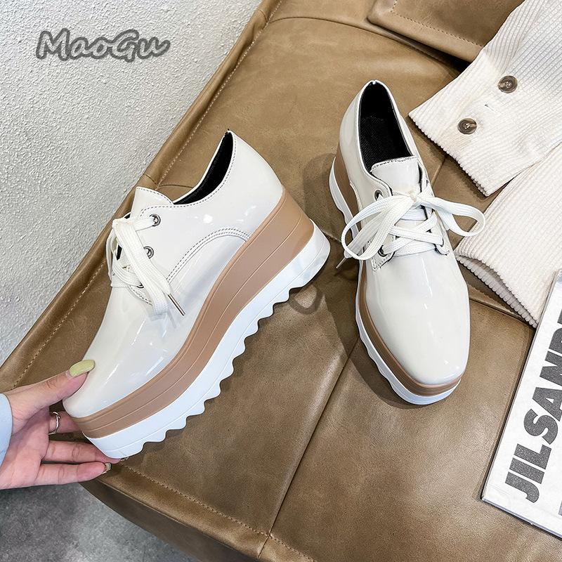 Fashion Luxury Women Sneakers Platform Shoes for Women Fashion Lace-Up Casual Shoes Comfortable Chunky Women High Heel Pumps PU Leather