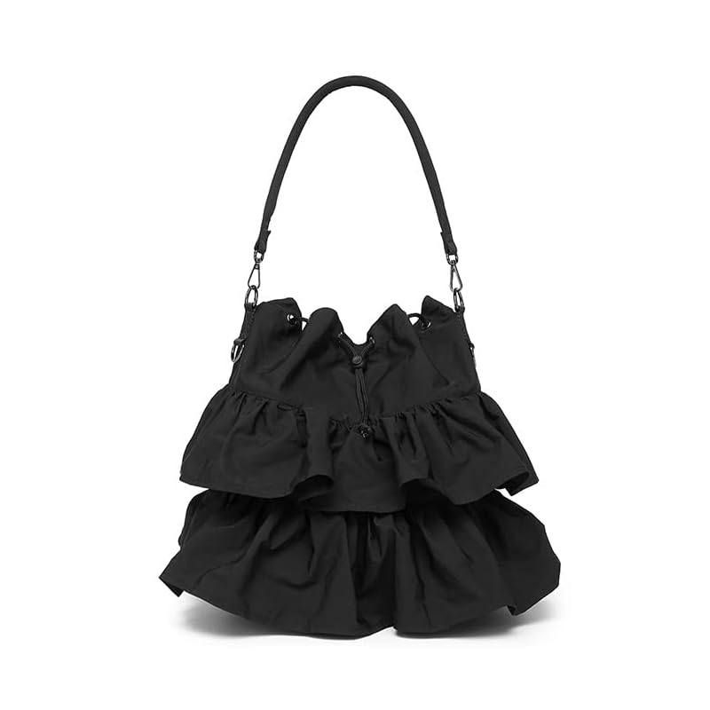 

[Guscio Italy] frills 2WAY tote bag purse casual outfit lightweight crossbody bag sub bag ladies fashion italy 12-1134 (black)