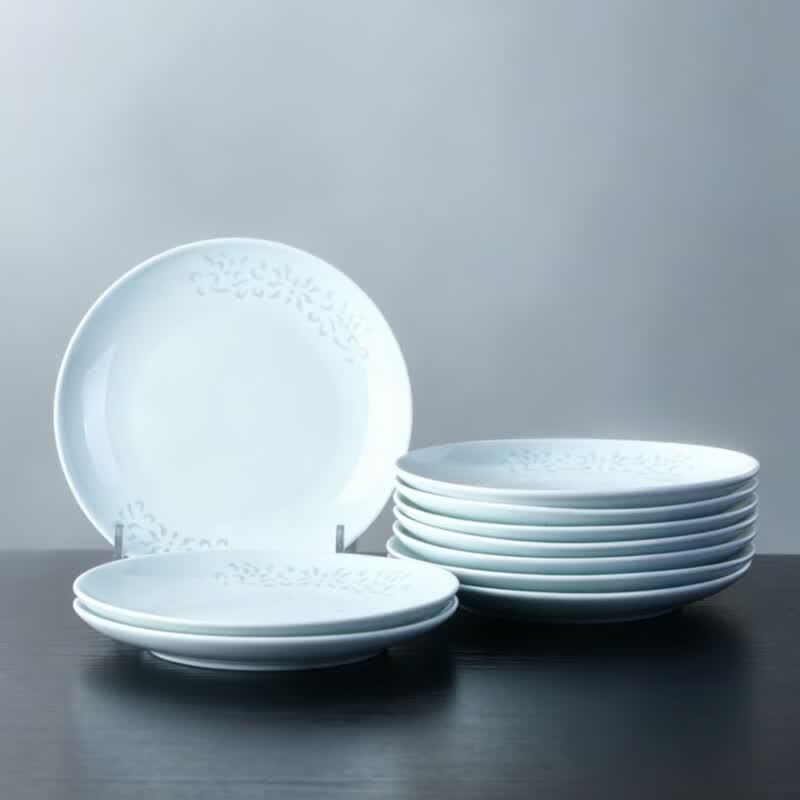Jingdezhen Underglaze Celadon Ceramic Plates - Set of 10 6-inch