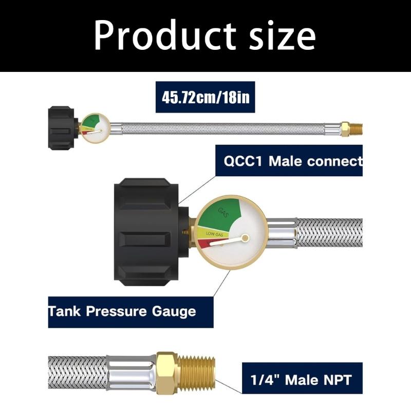 2pcs Stainless Steel Car Propanes Hoses with Integrated Pressure Meter for Accurate Gas Monitoring During Outdoor Use