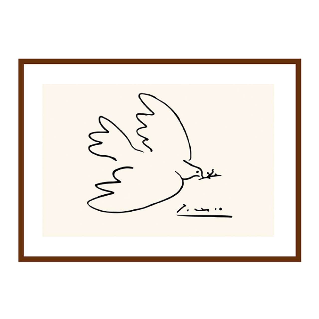 HAMILO Picasso Dove Painting Art Frame with Wooden Frame, Wall Art Frame for Interior Decor (White x Brown)