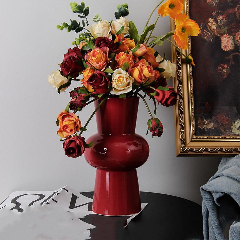 

Vintage Ceramic Vase Red Geometric Circle Floral Arrangement Accessories Flower Vase Porcelain Handicraft Home Decoration