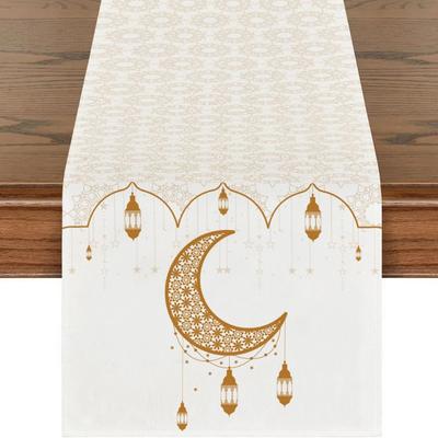 Vintage Ramadan Tischläufer 2D Einzeldruck Aquarellblumen Ramadan Dekorationen Elegante Blume Blumig Halbmond