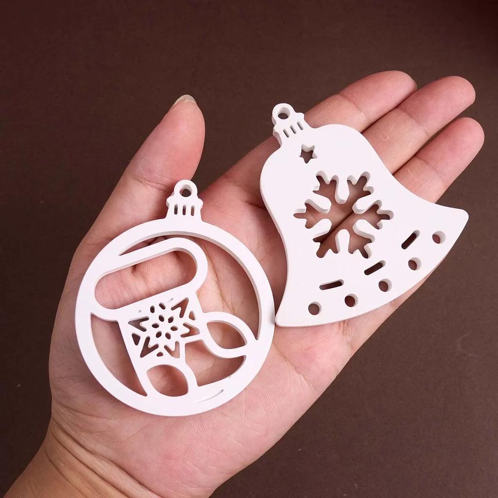 DIY Christmas Series Round Silicone Mold Handmade Christmas Tree Bell Snowflake Plaster Resin Jewelry Pendant Craft Molds