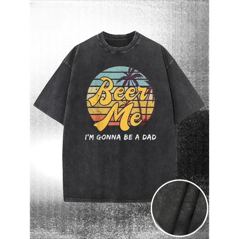 

Vintage Dad Print Washed T-shirt | High-Quality Wax Print, Suitable for Summer, Outdoor Activities, Holiday Gifts, Crew Neck, Regular Fit S чёрный