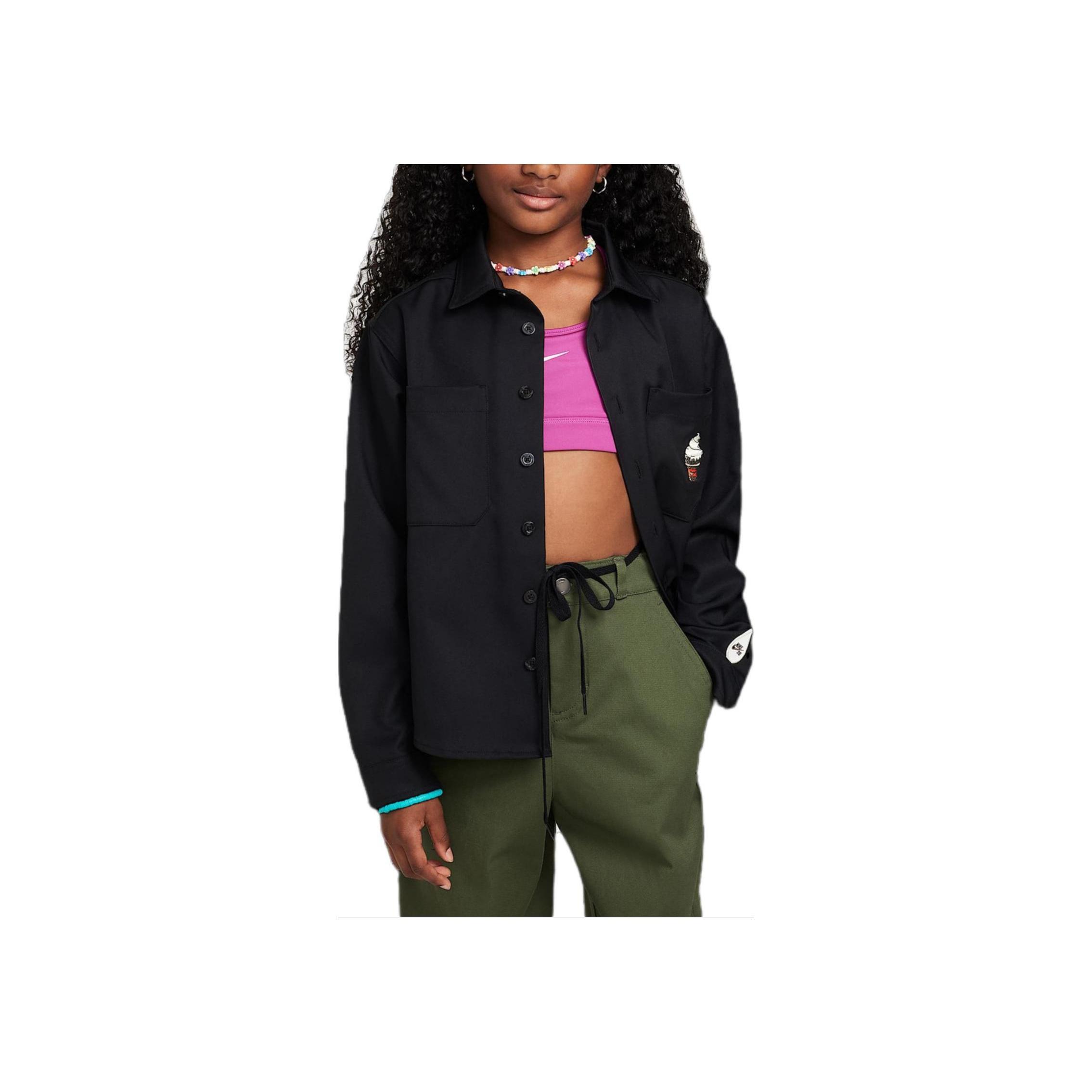 

Nike Dri-Fit Casual Simple Fashion Comfortable Long Sleeve Kids Tops Black Safety-Orange HF8798-010 XL