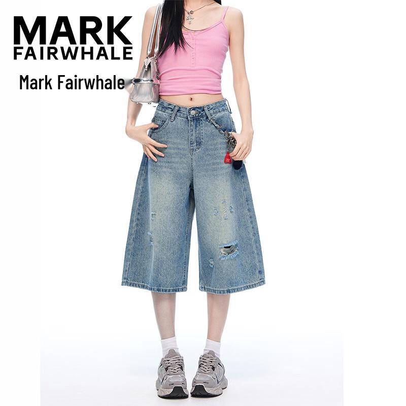 MARK FAIRWHALE Women s Loose Fit Distressed Capri Jeans L