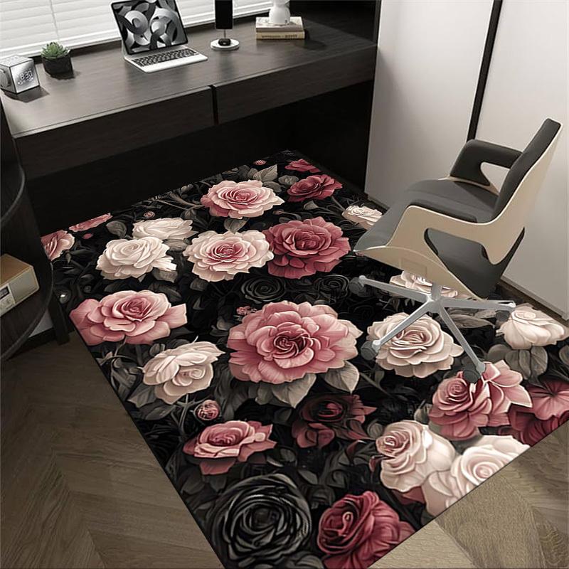 1PC Rose Floral Extra Large Non Slip Floor carpet, Office, family, Studio   Large Area Rug Indoor Rugs, Bold Statement Piece