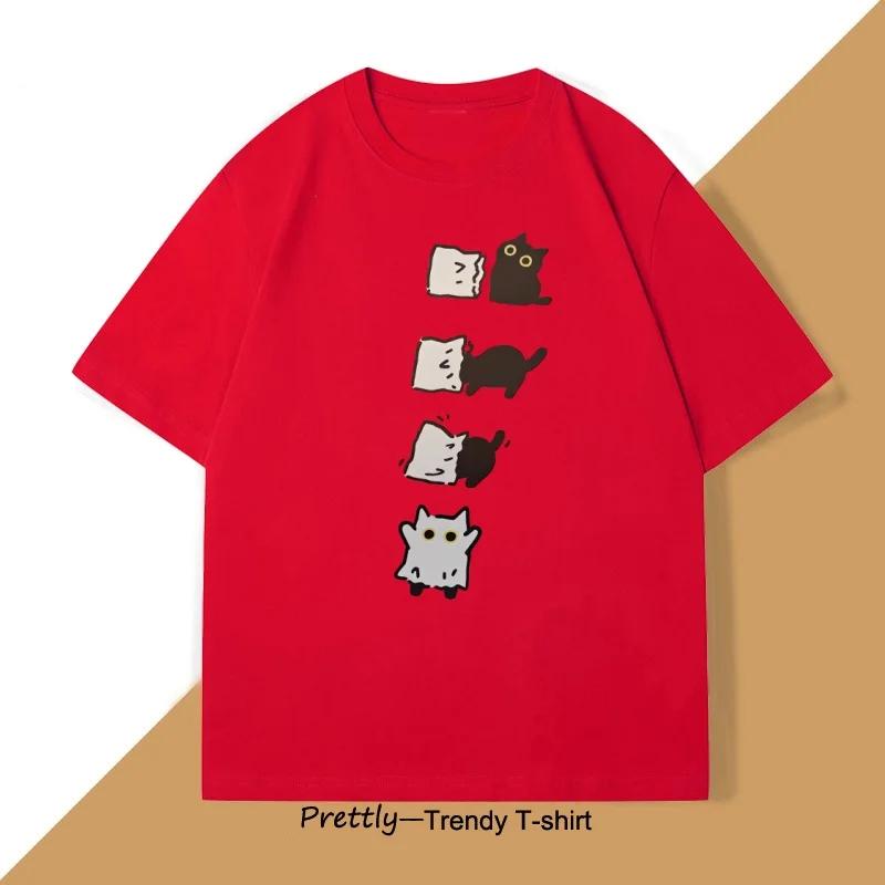 Funny Black Cat T-shirt Women Street T Shirt Fashion Casual Clothing Crewneck Breathable Tshirt Graphic Tees