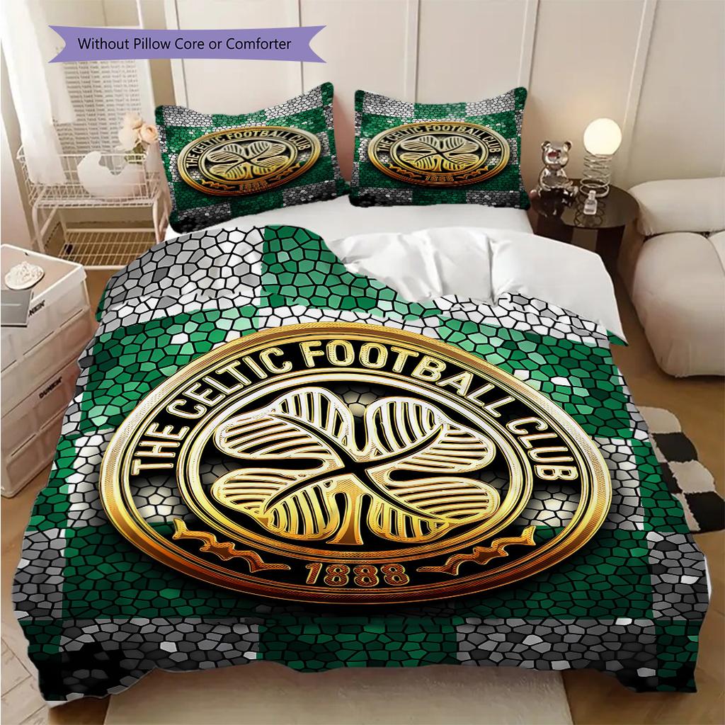 Celtic F.C Pattern Bedding Quilt Set Quilt Cover Pillowcase Home Decoration Birthday Gift (1 * duvet cover + 2 * pillowcase, without core)