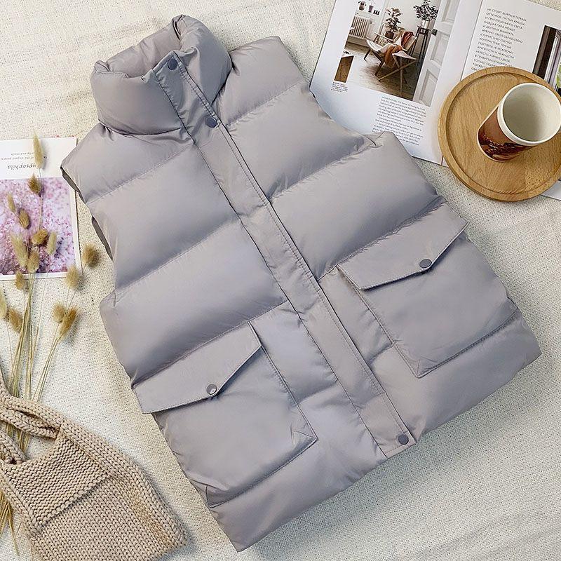 2023 Women's Winter Bread Style Short Down Cotton Padded Vest - Sleeveless, Casual Korean Fashion