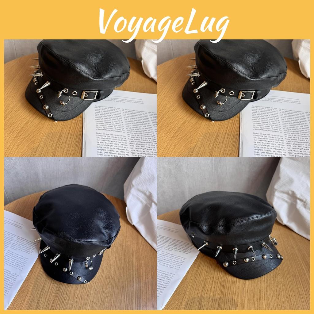 Solid Rivet Color Alternative Streetwear Flat Top Hat Waterproof Punk Goth Fans