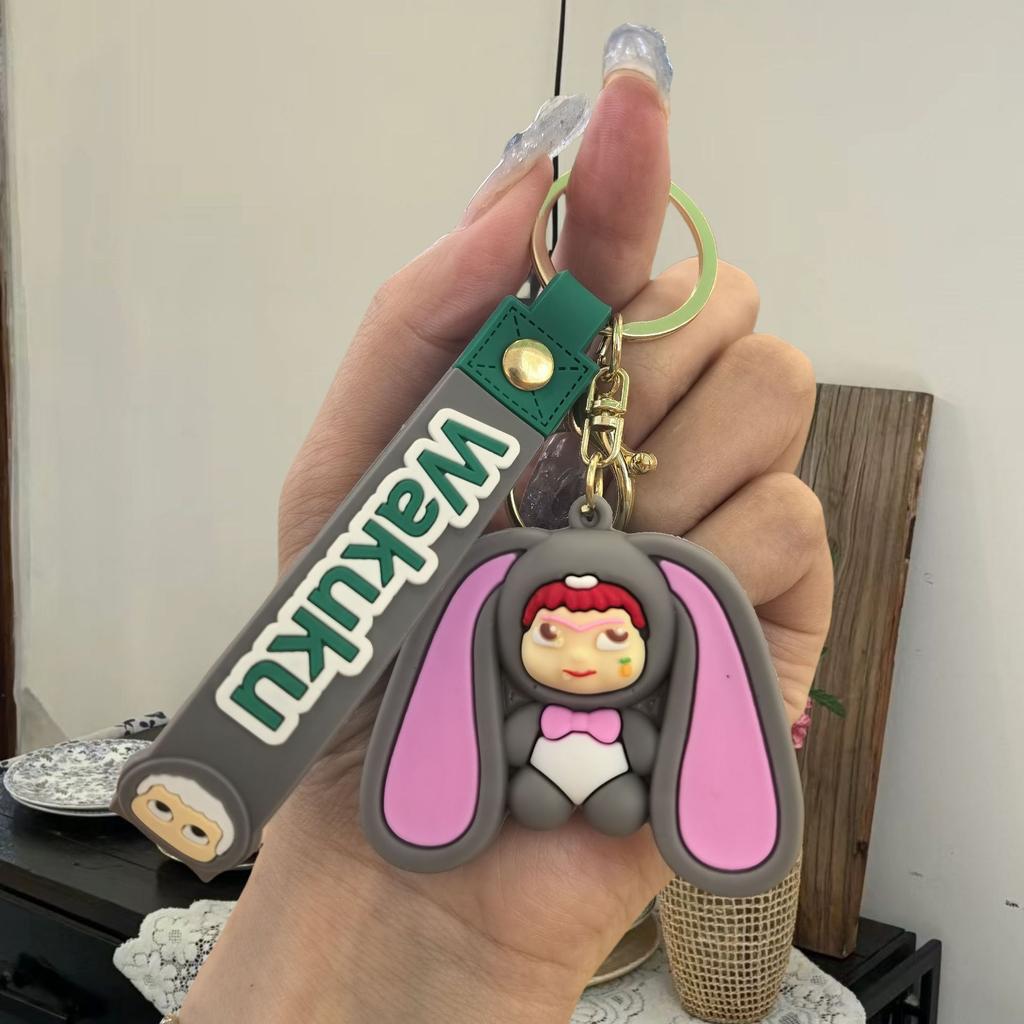 New Cartoon Wokuku Keychain Soft Rubber 3D Doll Pendant Bag Pendant Small Gift
