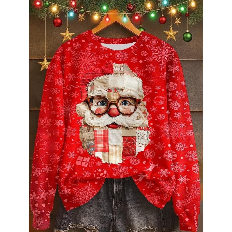 

Женская футболка-пуловер с животным принтом, с круглым вырезом, с длинным рукавом, модный повседневный топ, рождественская одежда 8XL