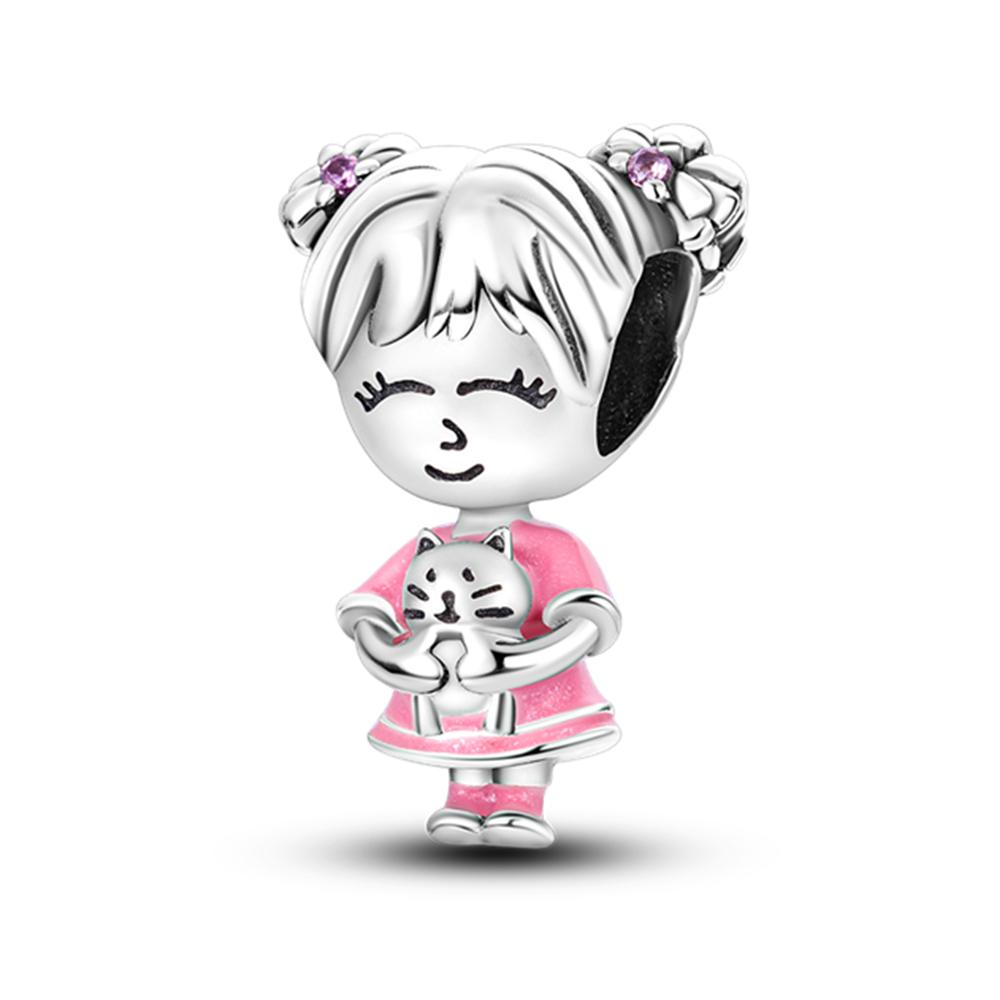 Original 925 Silber Mädchen Charms Perle Herz Liebe Familien Charm Perlen Anhänger Passt Armband Damen Schmuck Geschenke