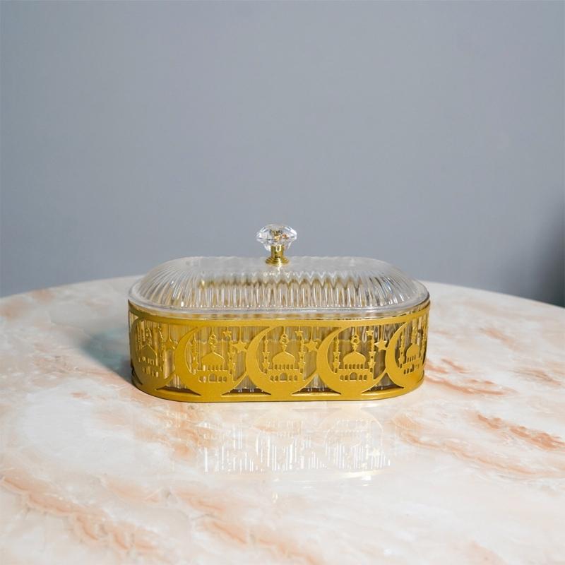 Eid Mubarak Dessert Tray Ramadans Candy Serving Dish Snacks Storage Box Metal Platter for Festival Table Decoration
