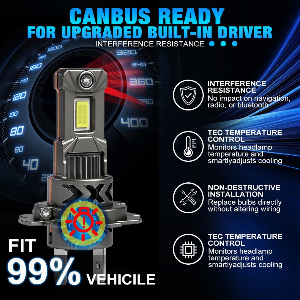 2 Stück H7 LED Scheinwerfer Canbus Birnen Mini Kabellos 36000LM 80W 6500K CSP für Autoscheinwerfer Auto Turbo Lampen LED Automobil Plug&Play Licht 12V