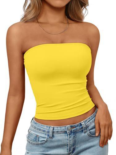 Top a tubino senza maniche da donna, senza spalline, Streetwear, tinta unita, Bustier, vestibilità aderente, elasticizzato, estivo, casual, da indossare tutti i giorni, Canottiera