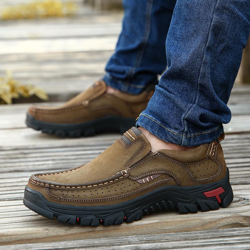 Fashion Handmade Leather Men Shoes Casual Outdoor Slip On Loafers Men Leather Shoes Flats Moccasins Walking Shoes Non-Slip Dropshipping