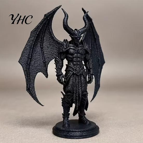 Gothic Desktop Ornament Demon Angel Statue with Armor And Wings, 3D Printed Sculpture Dark Fantasy Decoration for Desk Shelf, Home Decor, Halloween