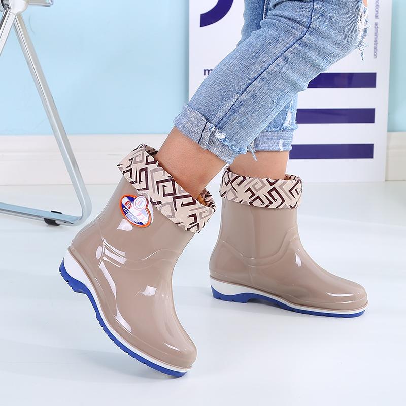 Short tube fashion rain shoes women's winter velvet adult warm rain boots waterproof shoes wear-resistant kitchen rubber shoes non-slip