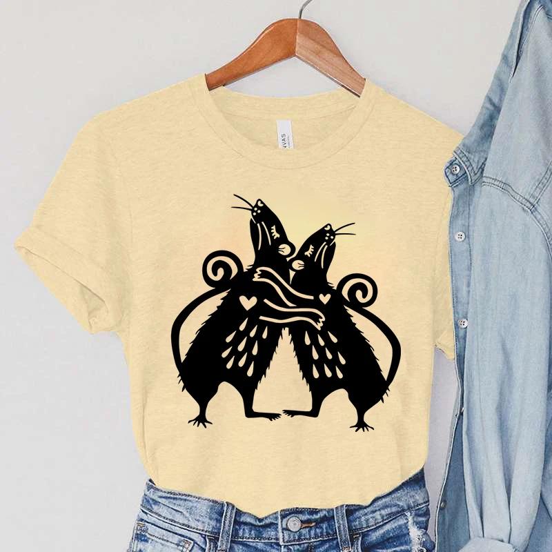Ratte Damenbekleidung Cartoon Tier Lässige Damen T-Shirts Ratten Umarmen Print Mode T-Shirts Sommer Vintage Ratte Damen T-Shirts