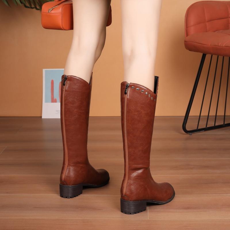 Women's low-heeled boots autumn and winter thick-heeled large-size casual mid-boots