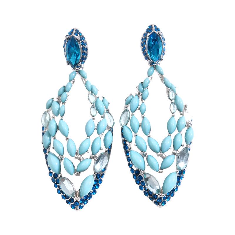 High-End European & American Silver Needle Diamond Water Drop Pendant Earrings