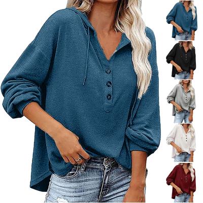 Women's Hoodie Sweatshirt Button Loose Solid Color Long Sleeve Casual Sports Top
