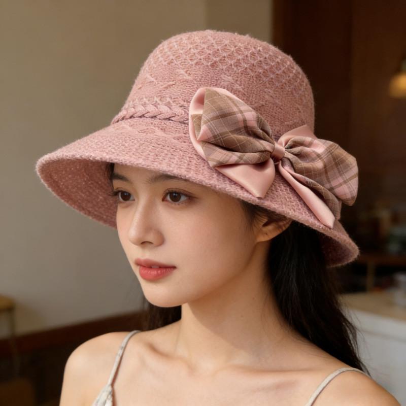 Ladies Sun Hat With Wide Brim And Bow For Summer Beach Vacation