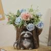 Raccoon and Stump Statue Planter Plant Pot Tabletop Decoration Decorative Multifunctional Vase for