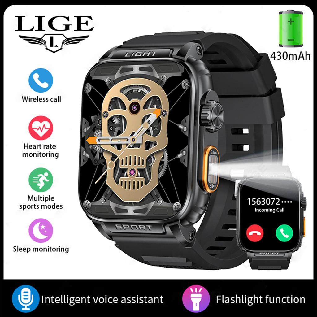 LIGE Nowy inteligentny zegarek Bluetooth Call 1,91-calowy ekran HD Sport Fitness Męski inteligentny zegarek Outdoor Sport Latarka P5 Smart Watch
