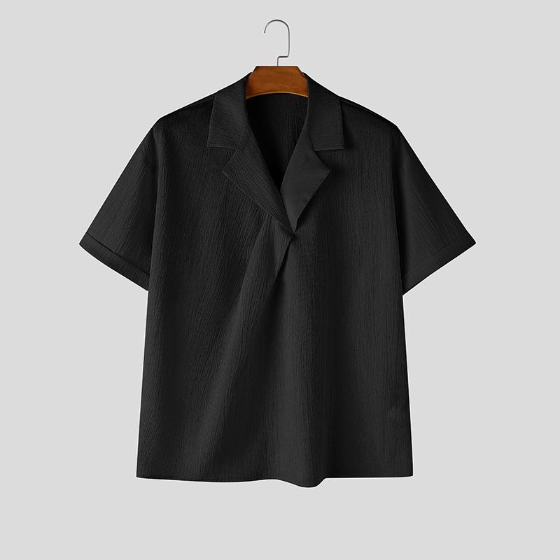 INCERUN Summer Tops Men V Neck Short Sleeve Casual Texture T-shirts