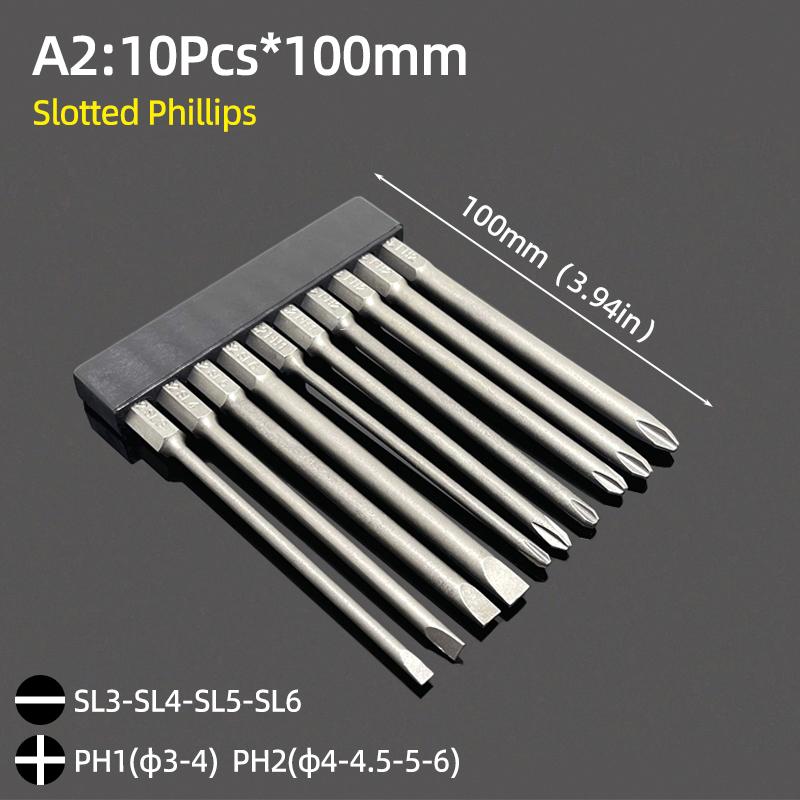 Magnetic Screwdriver Bits Set Slotted Phillips Torx Hex Head Drill Bit 1/4" Hex 50/65/100mm S2 Steel Screw Driver Hand Tools
