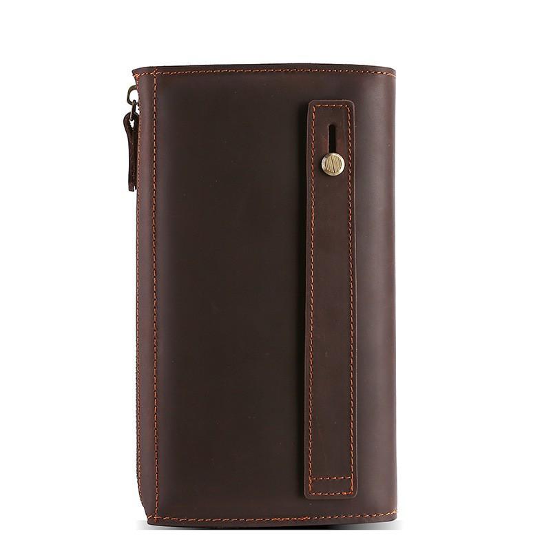 Crazy Horse Leather Men's Handbag Long Genuine Clutch Business Commuter Functional Wallet