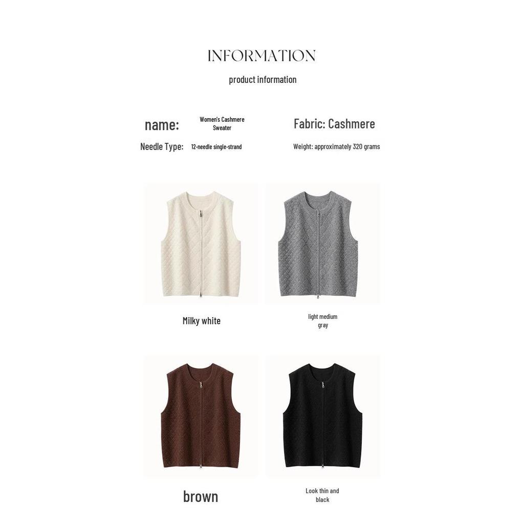 Women's Diamond Knit Cashmere Zipper Cardigan Vest - Loose, Thickened for 2025 Autumn/Winter