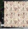 Floral Shower Curtain, Vintage Garden Plants Herbs Flowers Botanical Classic Design Illustration, Cloth Fabric Bathroo
